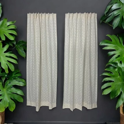 Cotton Multi Butti Natural Eyelet Curtain